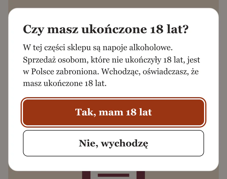 Okno pytania o wiek na białej karcie.