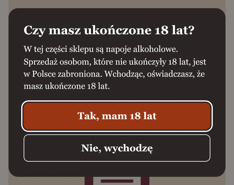 Okno pytania o wiek na ciemnej karcie.